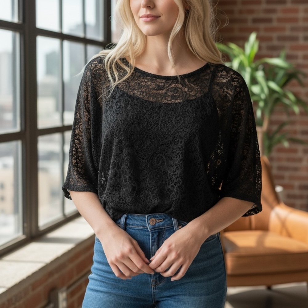 Derek Heart - EC - Elegant Black Front Lace Top